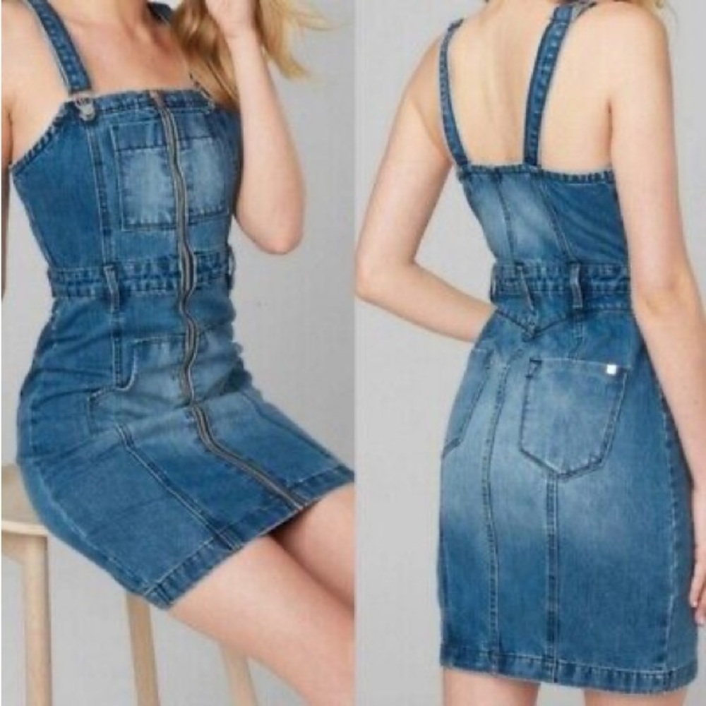 New Bebe denim overalls dress - Picture 2 of 3